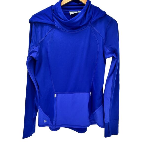 Athleta Tops - Athleta Plush Tech Hoodie Womens Medium Blue Activewear Pockets Thumbholes